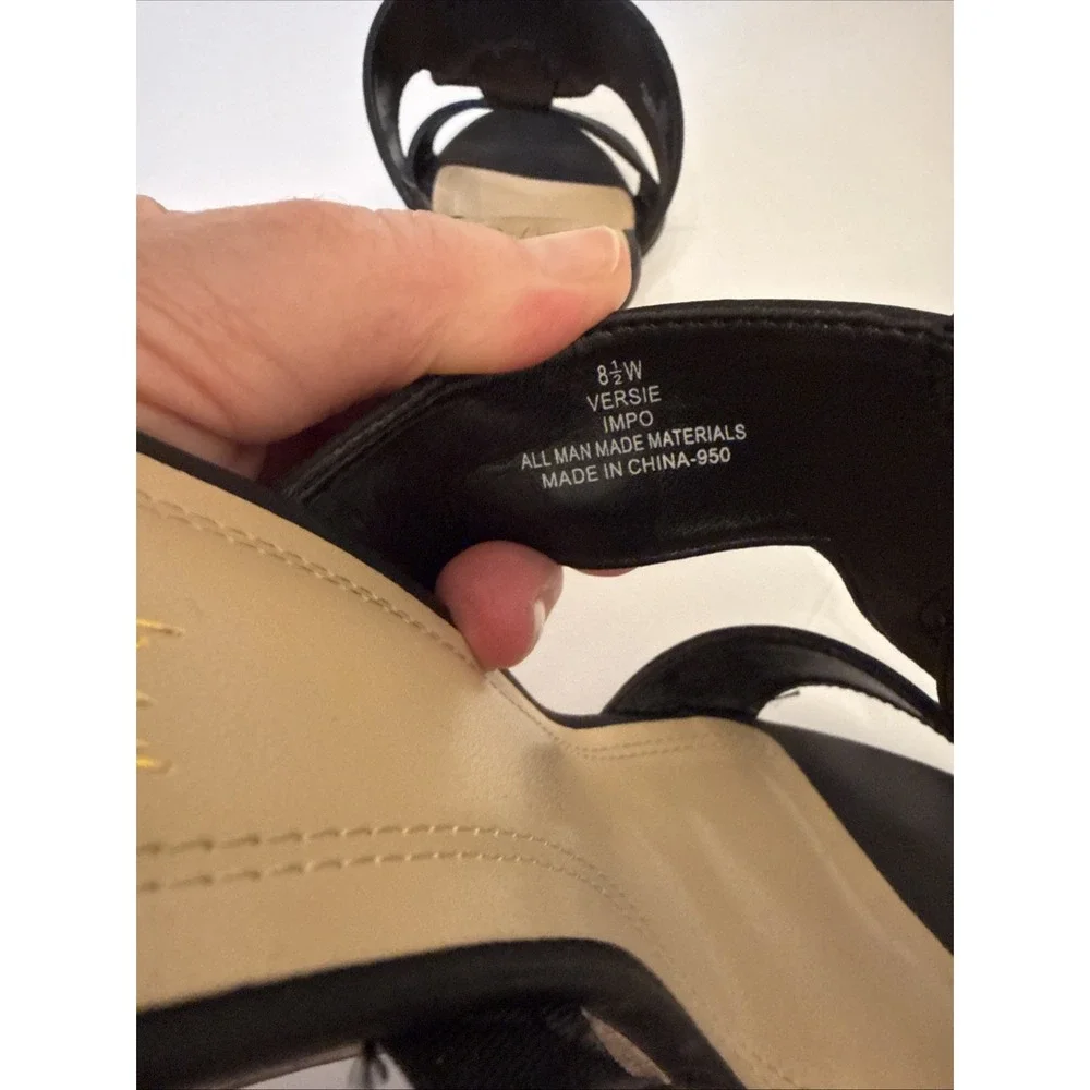 Impo Versie Black Wedge Sandals Gold Ring Detail Cork Heel Womens 8.5W